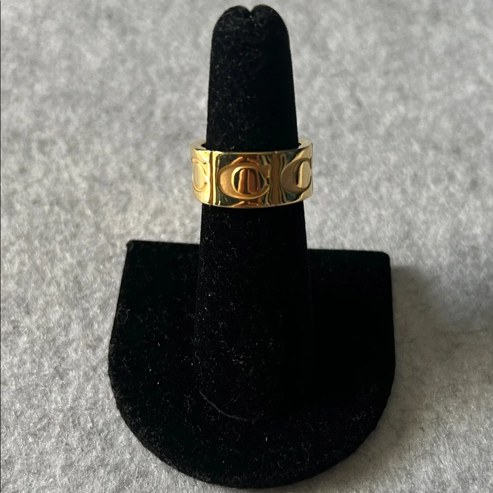 Coach Gold Plated Signature C Logo Wide Band Ring - Picture 3 of 9